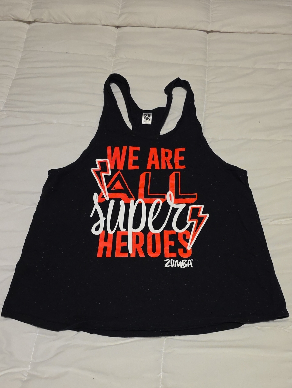 Zumba Fitness Black Tank with Red and White 'We Are All Super Heroes' Graphic XL
